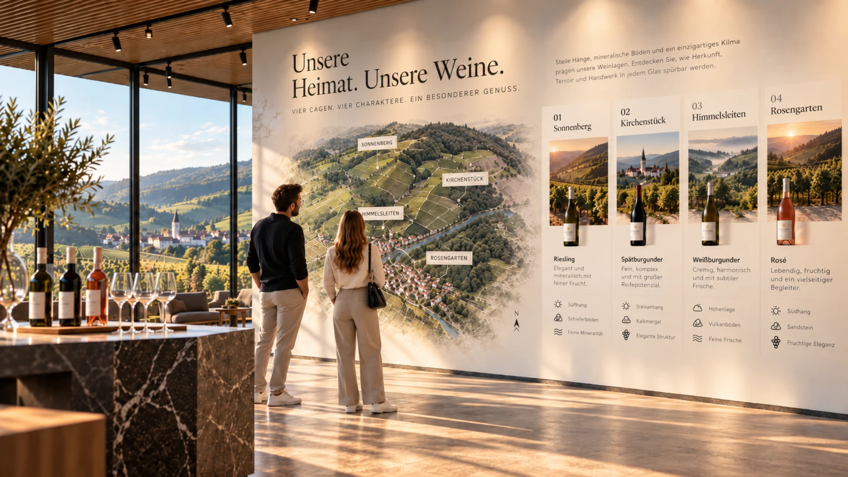 Vinothek mit gedruckter Lagenkarte an der Wand